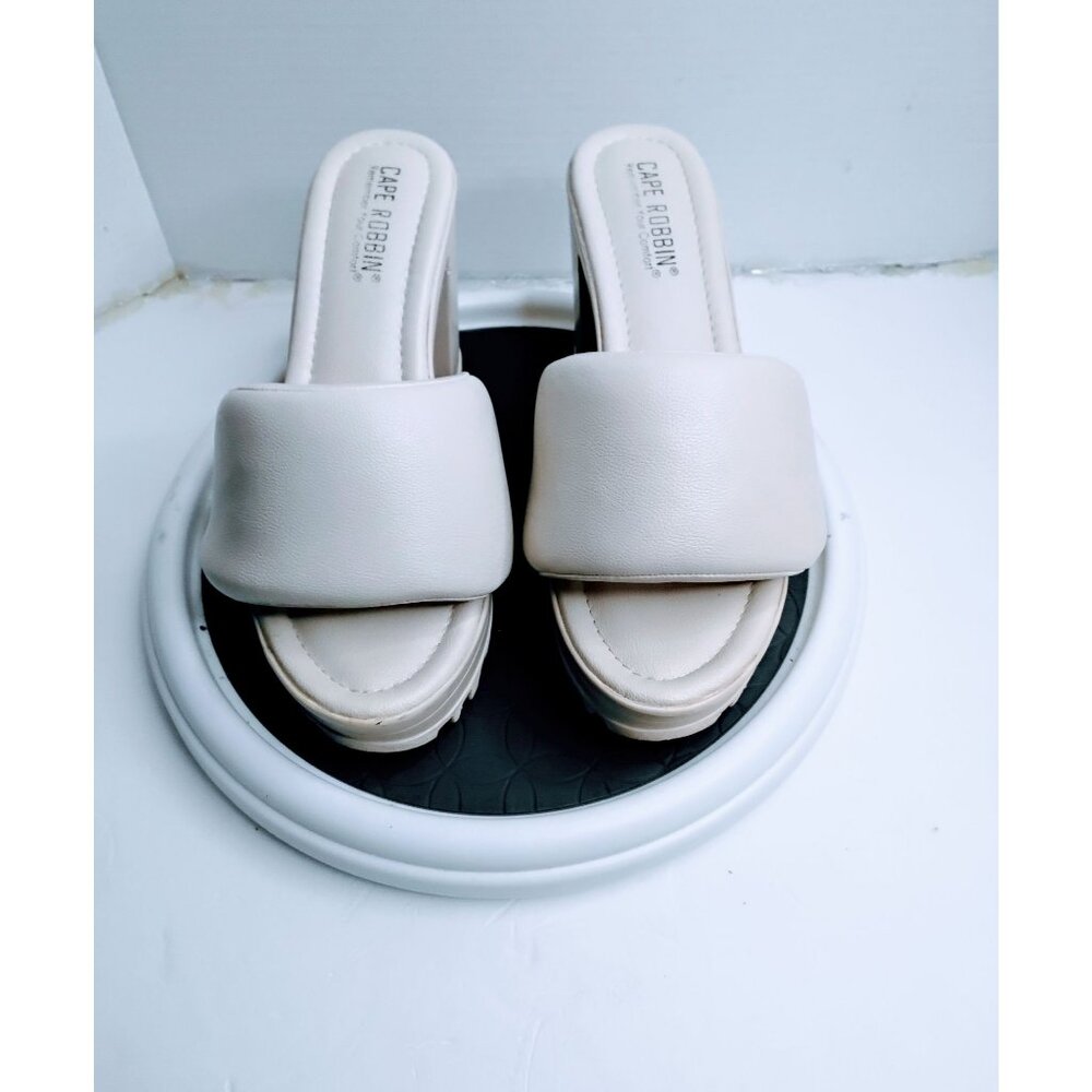 Cape Robbin Womens White Chunky Platform Heel Slide Sandals Size 8 Vegan Leather